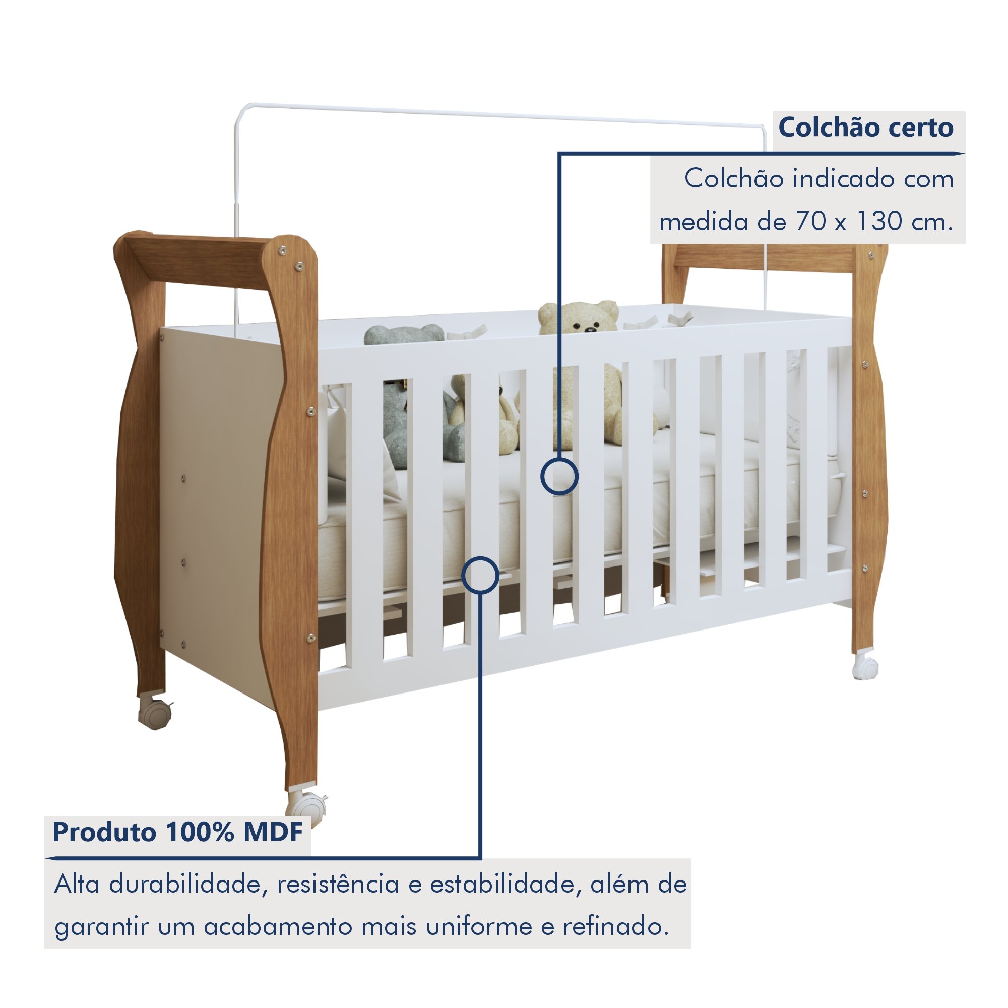 Quarto de Bebê Completo com Cômoda, Berço e Guarda Roupas Mia - 2