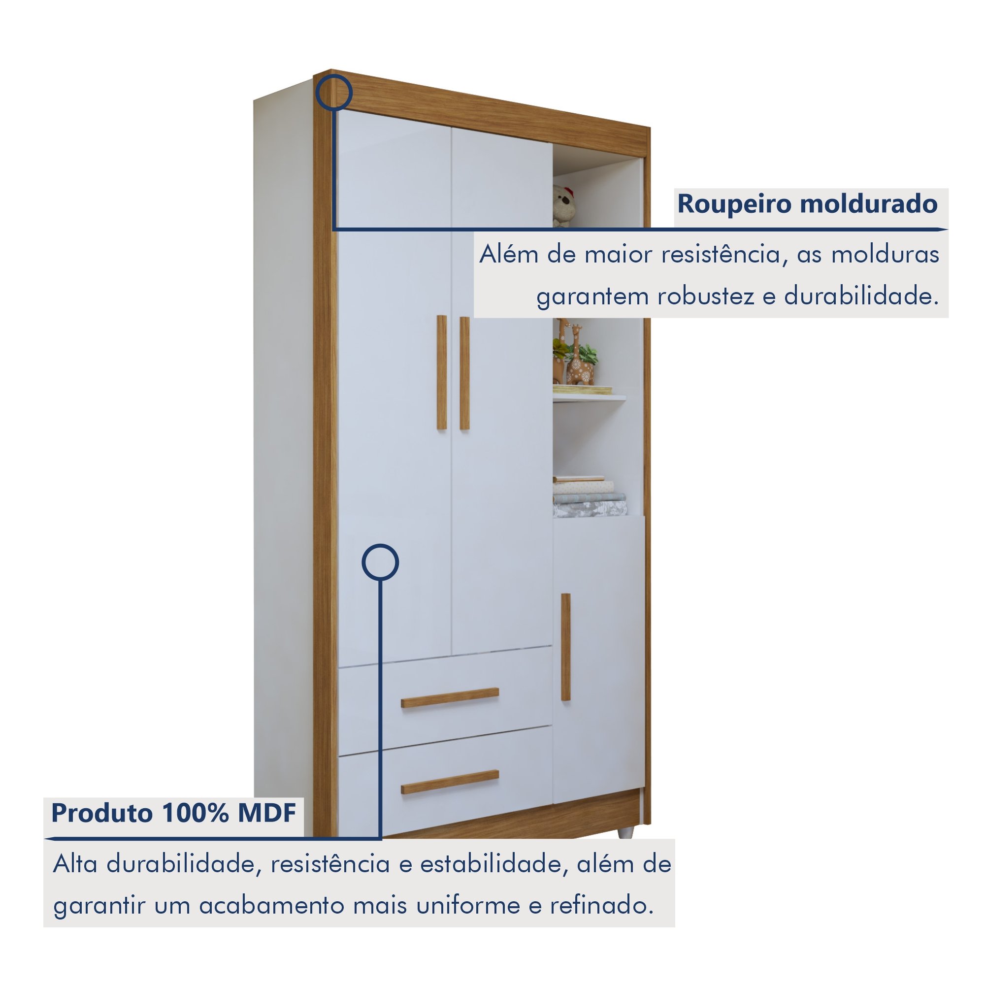 Quarto de Bebê Completo com Cômoda, Berço e Guarda Roupas Mia - 9