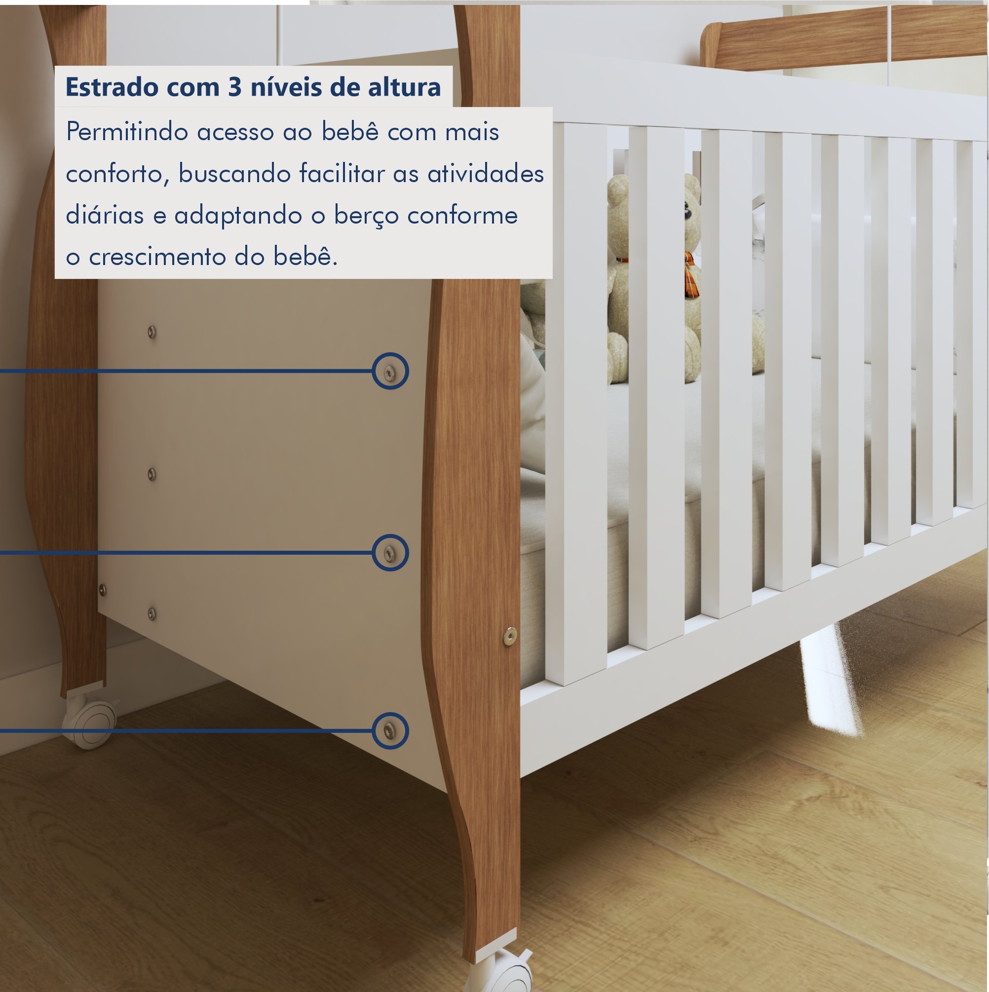 Quarto de Bebê Completo com Cômoda, Berço e Guarda Roupas Mia - 4