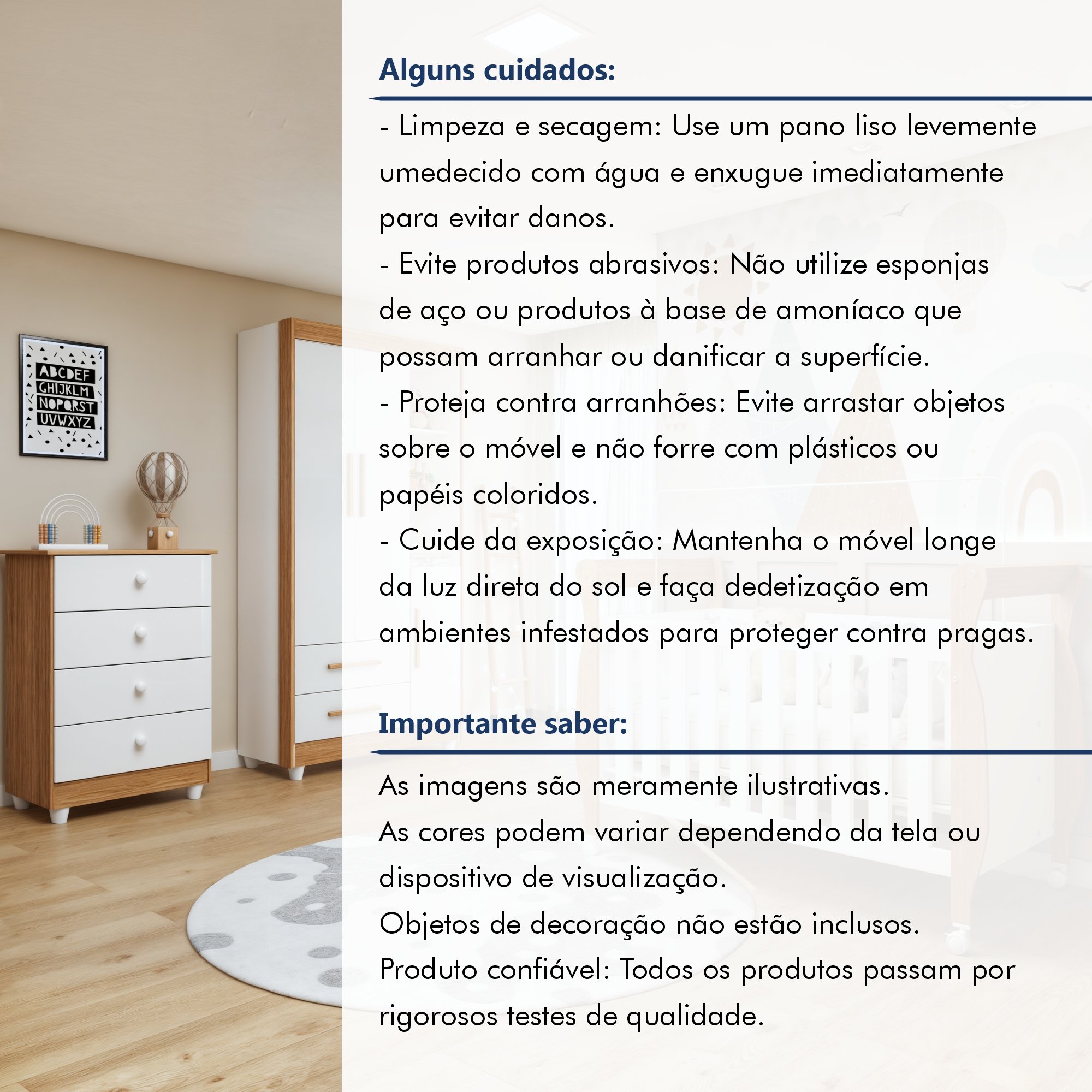 Quarto de Bebê Completo com Cômoda, Berço e Guarda Roupas Mia - 19
