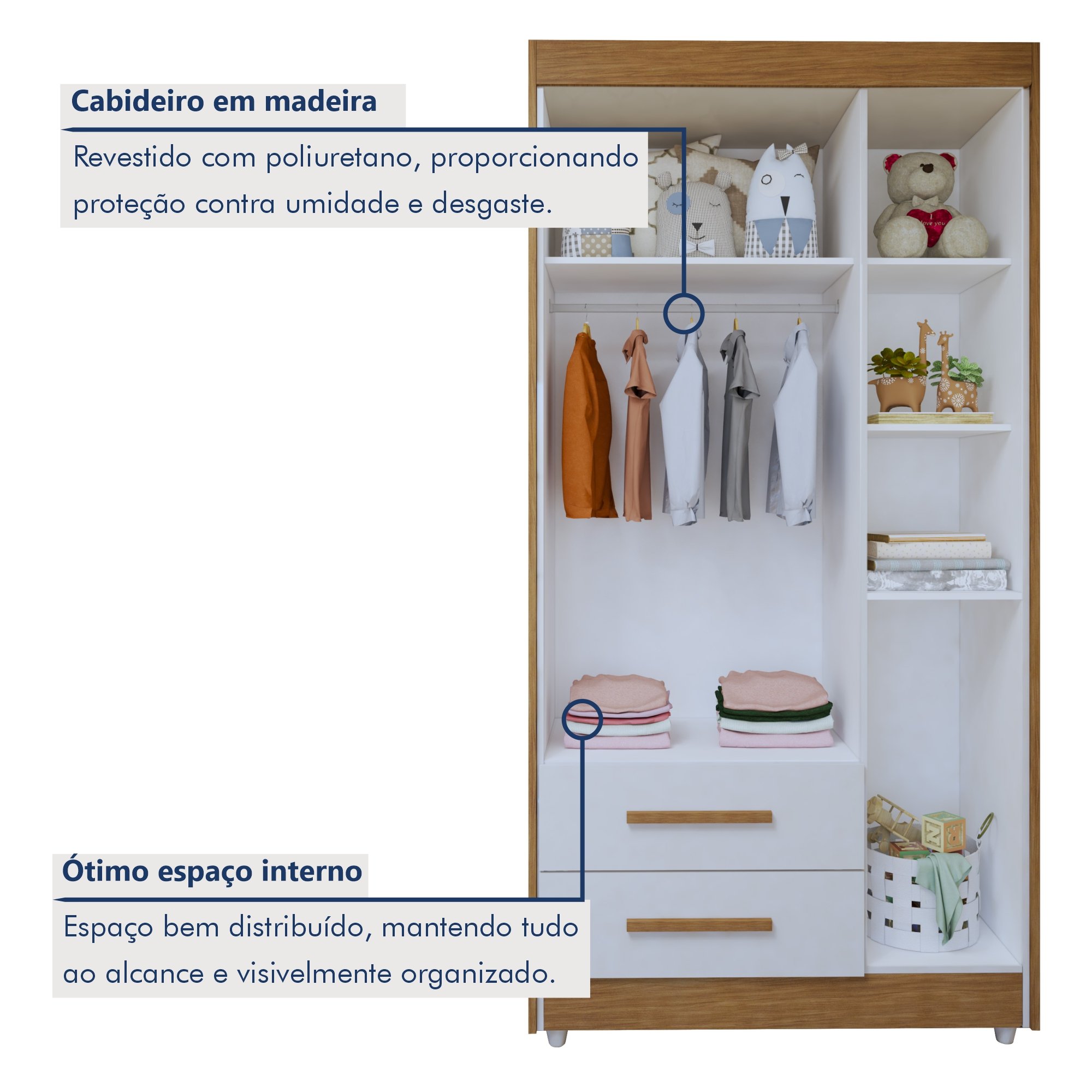 Quarto de Bebê Completo com Cômoda, Berço e Guarda Roupas Mia - 12
