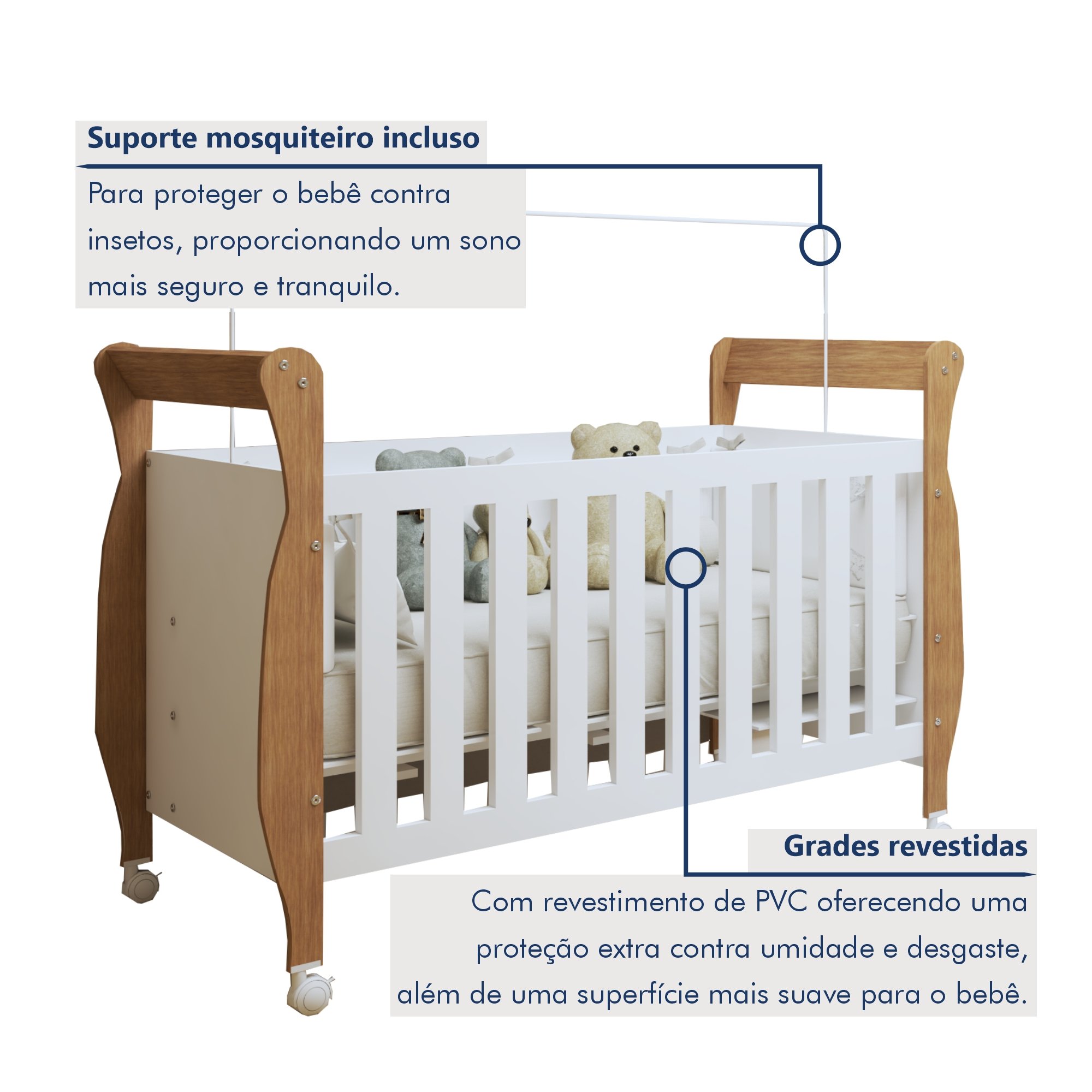 Quarto de Bebê Completo com Cômoda, Berço e Guarda Roupas Mia - 3