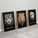 Ver imagem 2 de Kit 3 Quadros Decorativo Dedicação Fé Persistência em Cores Lobo Leão Águia Sala Quarto Casa Escritó