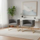 Ver imagem 1 de Kit 2 Poltronas Decorativas Luna Estofada Base Metálica Suede: Suede Cinza Escuro