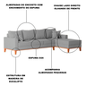 Sofá 4 Lugares Beny com Chaise Direito Linho Cinza - 5