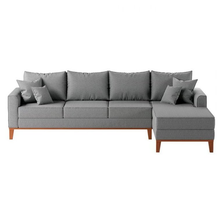 Sofá 4 Lugares Beny com Chaise Direito Linho Cinza