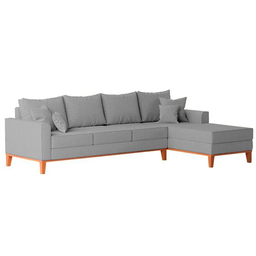 Sofá 4 Lugares Beny com Chaise Direito Linho Cinza - 4