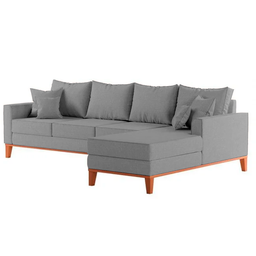 Sofá 4 Lugares Beny com Chaise Direito Linho Cinza - 3