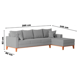 Sofá 4 Lugares Beny com Chaise Direito Linho Cinza - 6