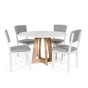 Ver imagem 1 de Mesa de Jantar Redonda Montreal Bran/jade com 4 Cadeiras Estofadas Ella Branco/cinza Claro