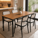 Ver imagem 1 de Conjunto Sala de Jantar Mesa Retangular 4 Lugares com 4 Cadeiras Monaco Rattan - Preto e Branco
