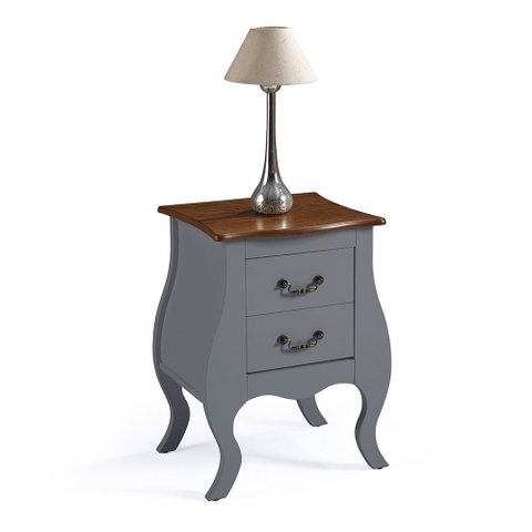 Mesa de Cabeceira Bombê com 2 Gavetas 1026 Linz Móveis - Cinza/imbuia Glazer