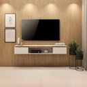 Ver imagem 1 de Rack Suspenso MDF 136cm Clean Sala Moderna Branco E Amadeirado