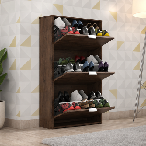 Sapateira Chocolate 3 Portas Basculantes 18 Pares Organizador de Sapatos para Quarto