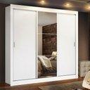Ver imagem 1 de Guarda-Roupa Casal Madesa Lyon Plus 3 Portas de Correr com Espelho 4 Gavetas Branco Cor:Branco