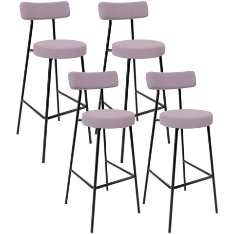 Kit 04 Banquetas Altas Bar Cozinha Sala De Jantar Em Aço Milão L02 Suede Rosê - Lyam Decor