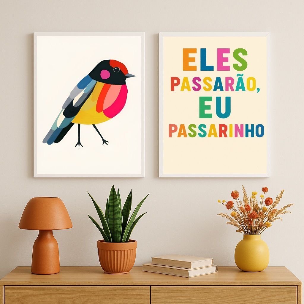 Kit 2 Quadros Decorativos Eles Passarão Eu Passarinho 45x34cm - com ...