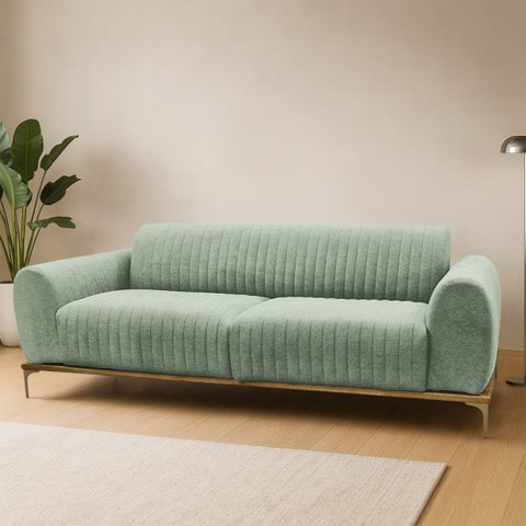 Sofá Molino 3 Lugares 210cm Pés Ouro Fosco Bouclé Verde Menta - Nexta Casa