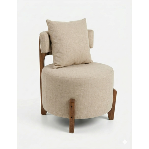 Poltrona Organica Decorativa Redonda com Almofada Pés Thor Madeira Maciça Premium Boucle Grafite:Lin