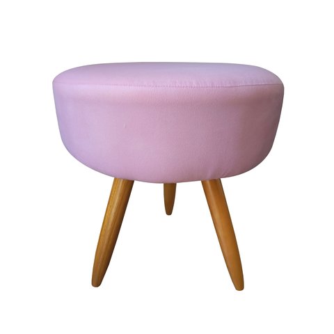 Puff Puff Decorativo Lavínia Redondo Suede Rosa Pés Palito Madeira Ms Decor