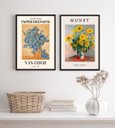 Ver imagem 1 de Kit 2 Quadros Artes Monet e Van Gogh- Flores 45x34cm - com Vidro:madeira Preta