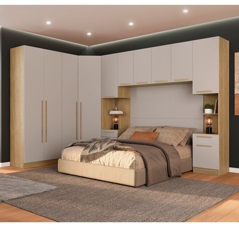 Quarto Modulado 3 Roupeiros 2 Mesas de Cabeceira e Um Ponte Casal San Diego