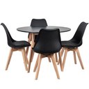 Ver imagem 1 de Mesa de Jantar Redonda 80cm + 4 Cadeiras Estofadas Leda - Preto
