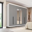 Ver imagem 1 de Guarda-Roupa Casal 6 Portas com Espelho Madrid Cinza/Branco