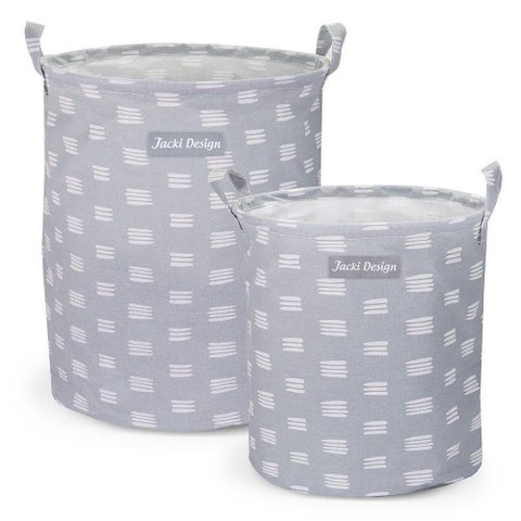 Kit 2 Cestos Multiuso Tecido 43l e 23l Cinza Riscas