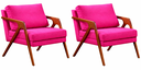 Ver imagem 1 de Kit 02 Poltronas Decorativa Mona Luxo Base de Madeira Maciça Sala Recepção Veludo Rosa Pink Eli Móve