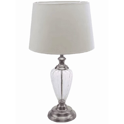 ABAJUR NIQUEL TRANSPARENTE COM CÚPULA BRANCA VIVENDI