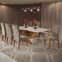 Ver imagem 1 de Mesa de Jantar 8 Lugares Moçambique com Vidro Mel/perola/off White - Panorama Móveis
