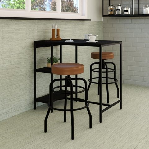 Conjunto Mesa Bistrô 2 Banqueta Aço Giratória Espresso Móveis