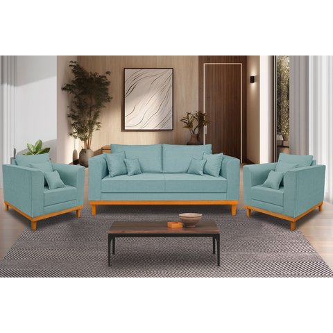Kit 2 Poltrona + Sofa 3 Lugar Beny Oliva Tefi Estofados