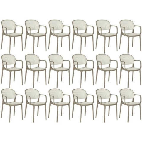 Kit 18 Cadeiras de Jantar Roma Prática com Braços para Sala e Cozinha - Branco/cinza Escuro