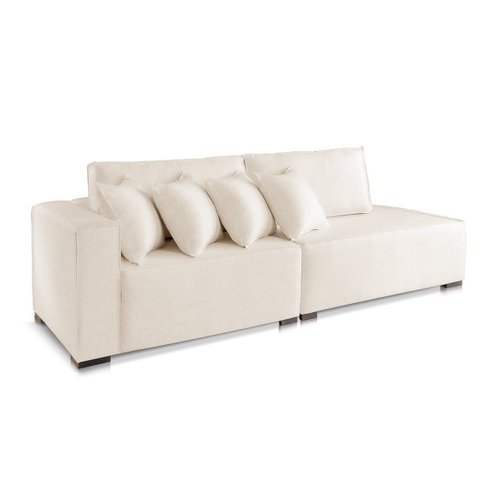 Sofá 4 Lugares Modulado Chaise Almofada Solta Molas Isa Be Linho Offwhite 2,7m