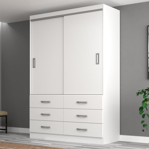 Guarda Roupa Casal 2 Portas de Correr 6 Gavetas Veneza Yescasa Branco