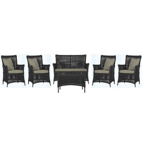 Jogo Sofá 4 Poltronas e Mesa Igapó Marrom E8 Trama Original Preto