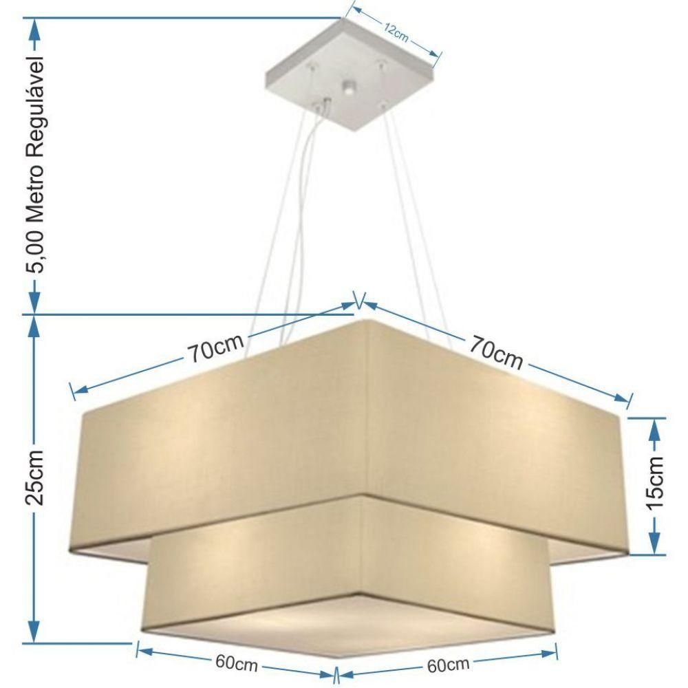 Lustre Duplo Quadrado Md-4346 70x60cm Bivolt Algodão Crú - 3