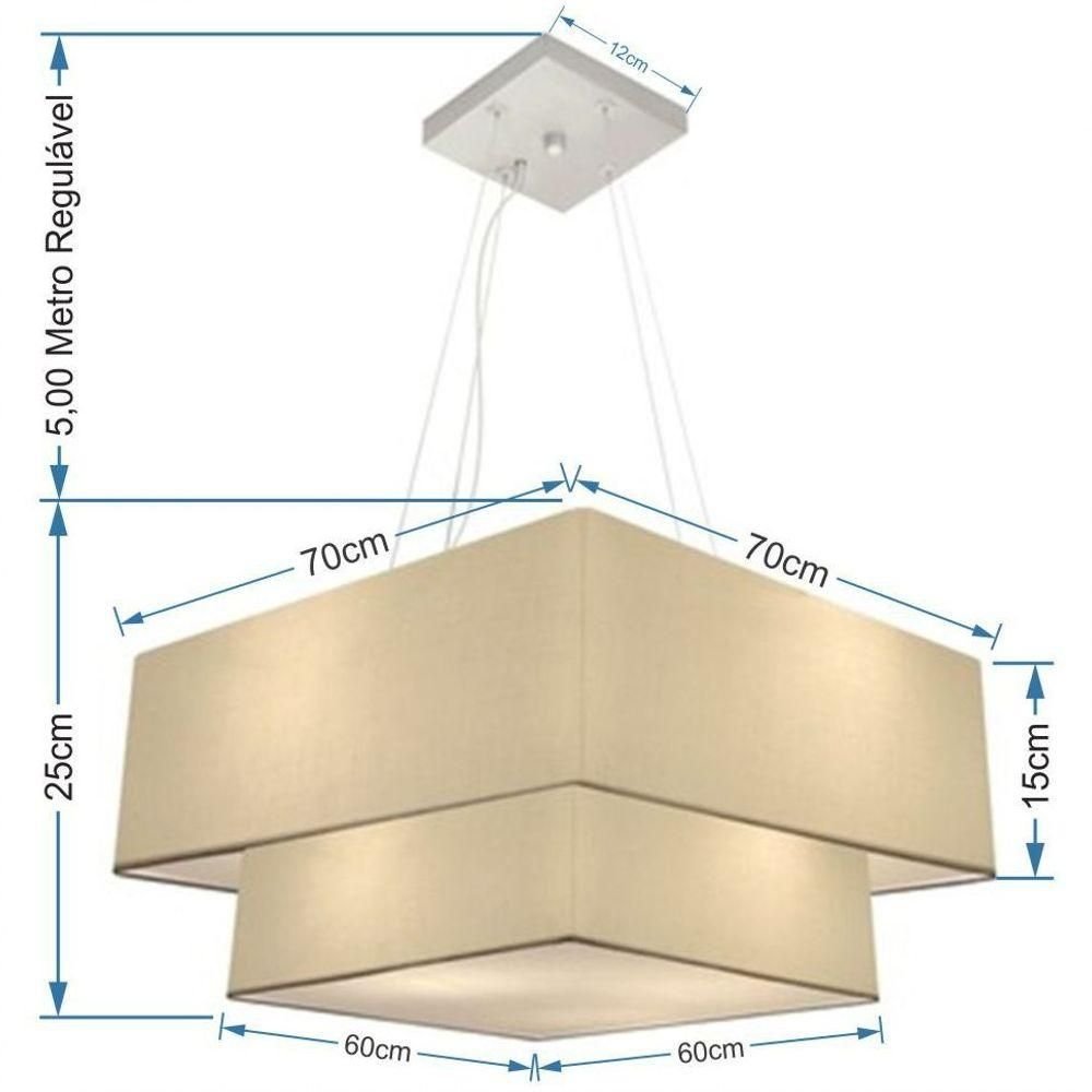 Lustre Duplo Quadrado Md-4346 70x60cm Bivolt Algodão Crú - 4