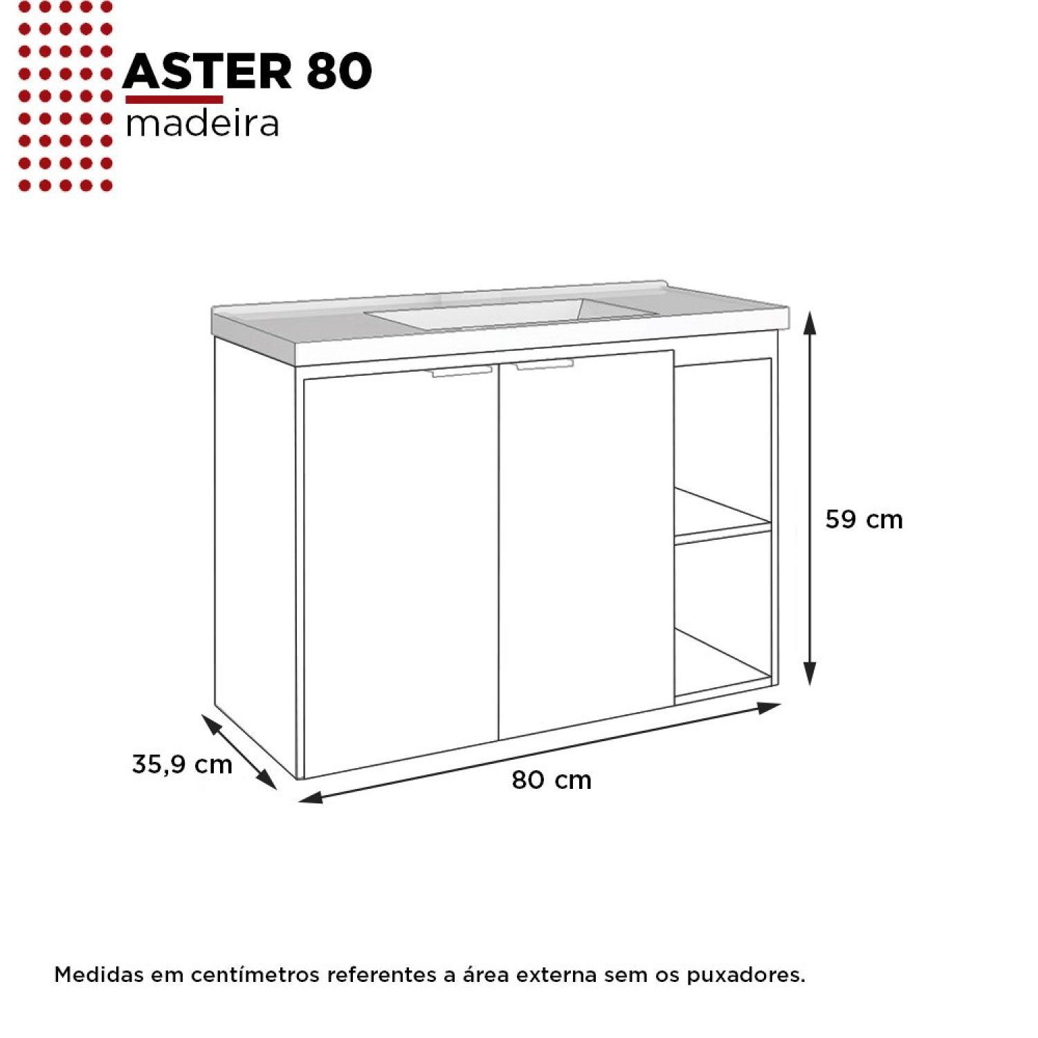 Gabinete para Banheiro com Cuba em Mármore Sintético 80cm Aster  - 4