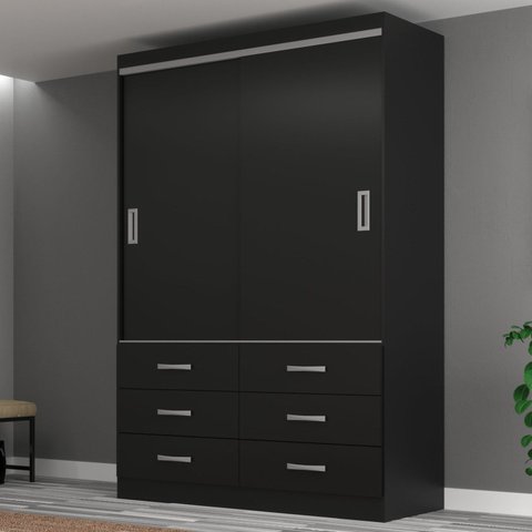 Guarda Roupa Casal 2 Portas de Correr 6 Gavetas Veneza Premium Yescasa Preto