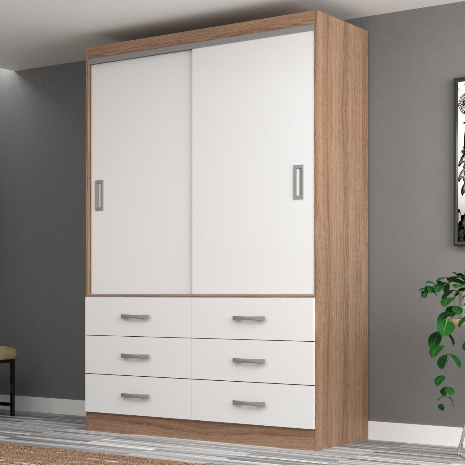 Guarda Roupa Casal 2 Portas de Correr 6 Gavetas Veneza Premium