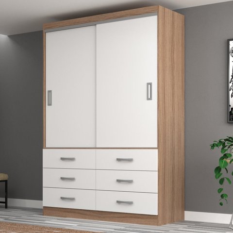 Guarda Roupa Casal 2 Portas de Correr 6 Gavetas Veneza Premium Yescasa Marrom/Demolição/Branco