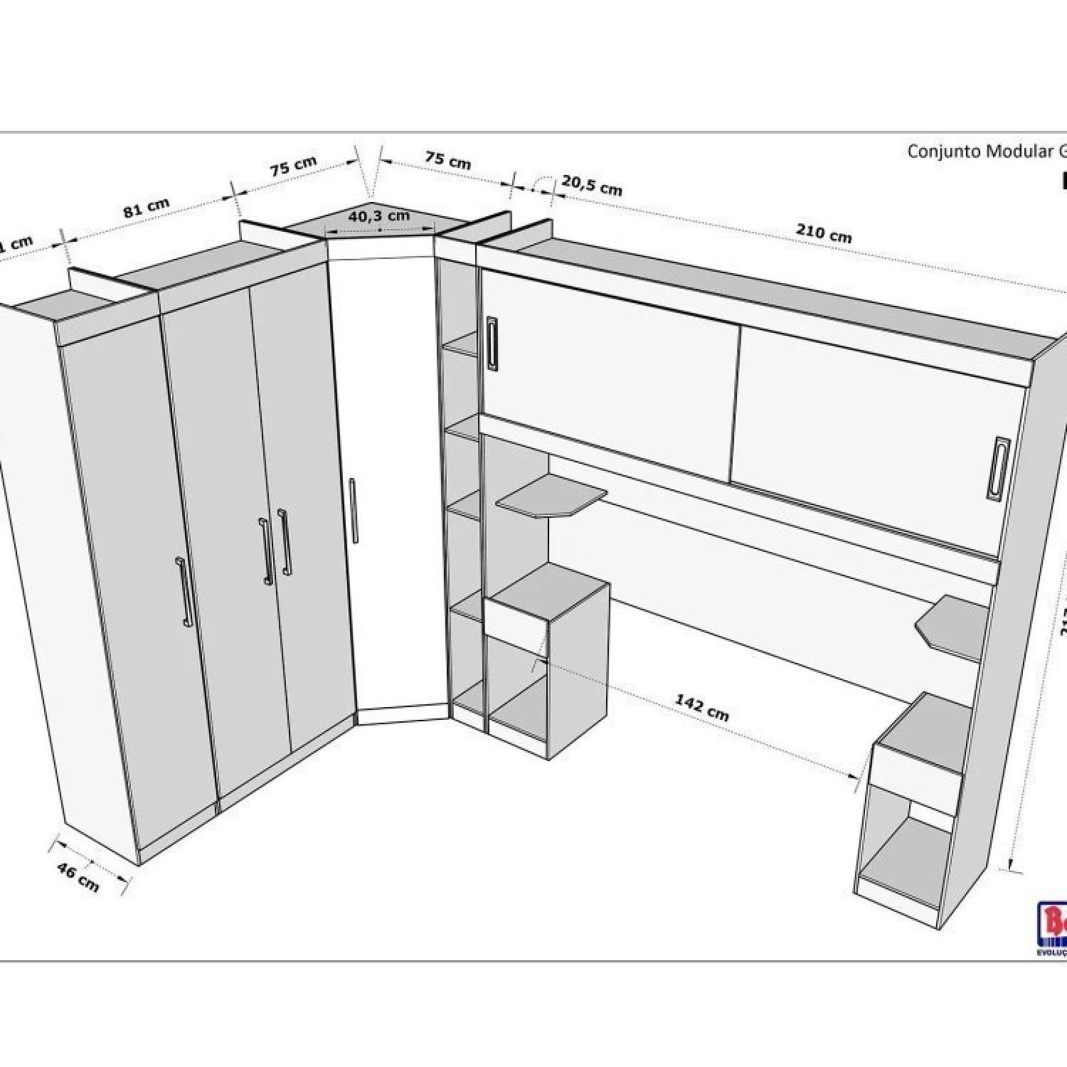 Conjunto para Quarto com Guarda Roupa Modular Gênova Plus - 4