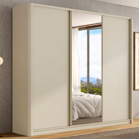 Roupeiro Bend Mdf 276cm 3 Portas com Espelho Lateral Curva Luna C830
