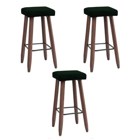 Kit 3 Banquetas Altas Quadradas Pés Madeira Modelo Paris:verde
