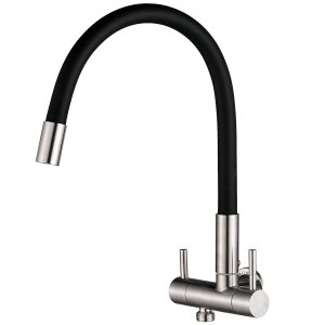 Torneira de Parede Flexível Aço Inox Escovado Saída Dupla Maquina 1/2