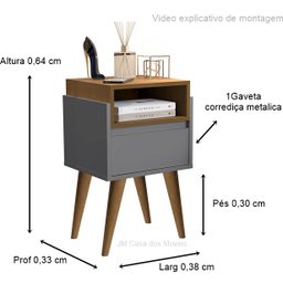 Mesa de Cabeceira Evora Pés Palito Onix / Nature - JM Casa dos Moveis - 2