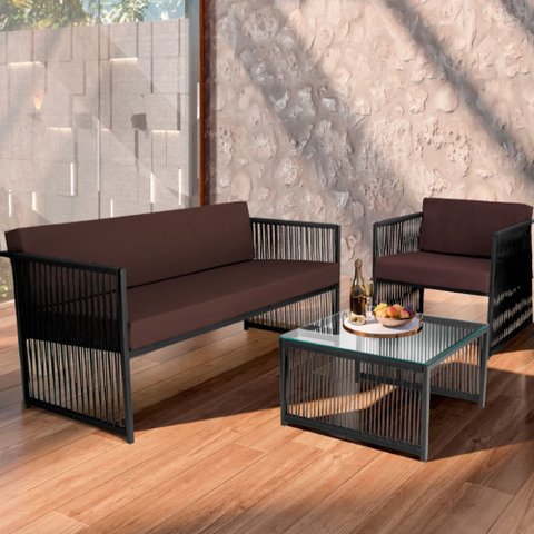 Conjunto para Área Externa de Corda Náutica - Poltrona Namoradeira Mesa de Centro Santiago